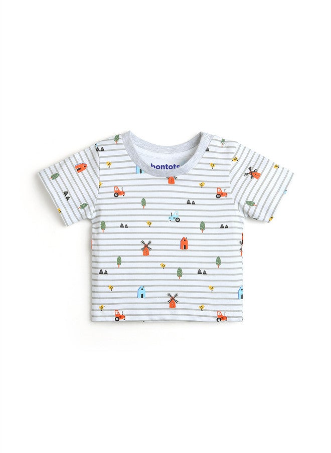 BONTOTS Infant Boys Little Farm Explorer Printed Organic Cotton T-Shirt - Image 1